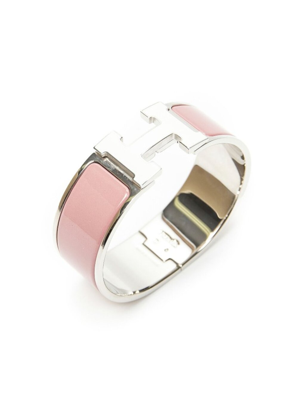 Hermes Clic Clac Bracelet Light Pink White Silver Plating